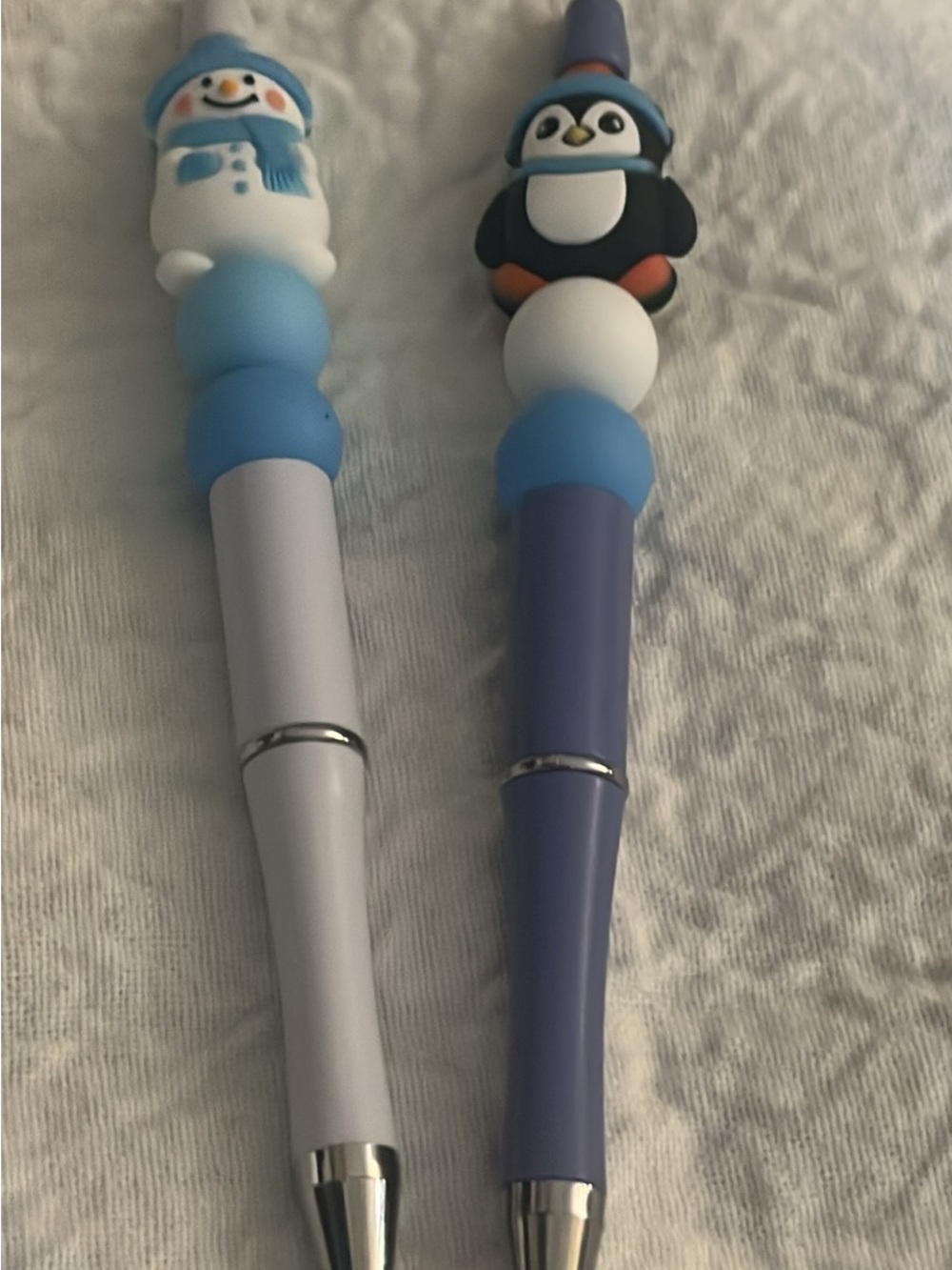 Winter Ready Penguin Snowman Blue Beaded Pens - Fun Winter Character Pens 32